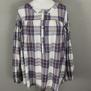 Every Moment Plaid Button-Up Blouse Medium ,*A1